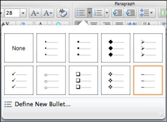 command for bullet points in word mac